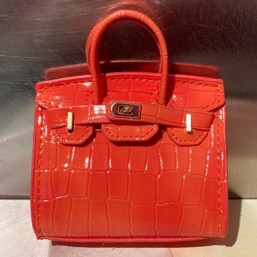 🐊👜Handmade Mini Orange Crocodile Pattern Birkin AirPods Tote Bag Charm Miniature